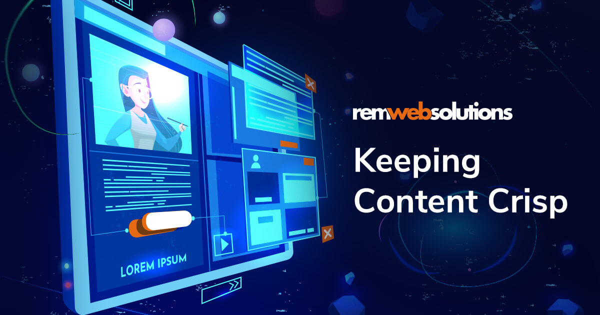 Illustration of web page elements floating around in a digital concept background